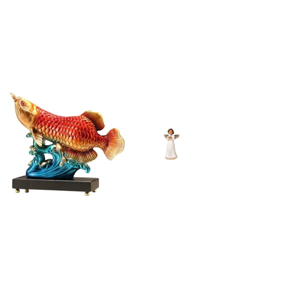 CoudarTitie Arowana Angel Fish Resin Statue Tabletop Ornament Prosperity Cherub Sculpture Figurine Decorative for Entrance Living Room Home Desk Decoration