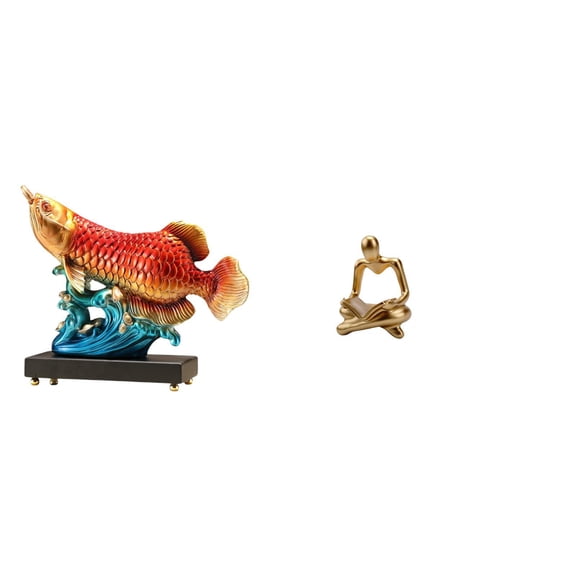 CoudarTitie Arowana Prosperity Thinker Resin Sculpture Creative Abstract Tabletop Ornament for Entrance and Living Room Home Decoration