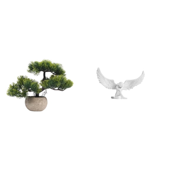 CoudarTitie Artificial Bonsai Tree Angel Statue Wing Resin Figurine Faux Plant Greenery Bonsai Collection Sculpture Decoration Ornament for Table Centerpieces Office Housewarming Bookshelf