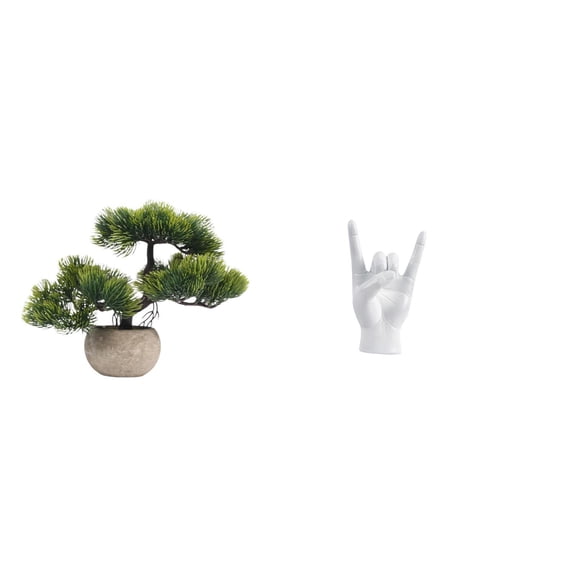CoudarTitie Artificial Bonsai Tree Greenery Collection Faux Plant Centerpieces Rock Hand Gesture Statue Creative Sculpture Finger Decor for Apartment Bedroom Restaurant