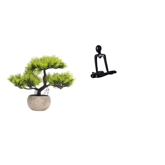 CoudarTitie Artificial Bonsai Tree Greenery Collection Faux Plant Centerpieces Thinker Abstract Sculpture Decorative Figurine Tabletop Ornament Statue Cabinet Bedroom Bookshelf