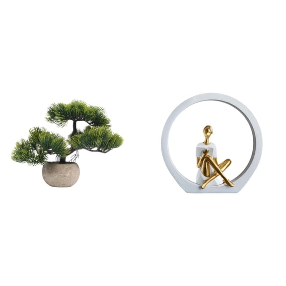 CoudarTitie Artificial Bonsai Tree Greenery Collection Faux Plant Pot Centerpieces Girl Figurine Women Statue Bedroom Readers Gift Bookshelf Farmhouse Abstract Sculpture Decoration