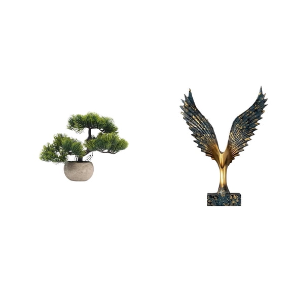 CoudarTitie Artificial Bonsai Tree Resin Spreading Wing Statue Faux Plant Feng Shui Ornament Decorative Greenery Bonsai Collection Sculpture Centerpieces