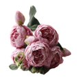 thumbnail image 1 of CoudarTitie Artificial Faux Rose Bouquet, Elegant 5 Flower Heads Artificial Roses for Indoor Pink, 1 of 9