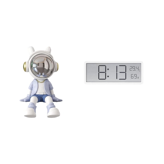 CoudarTitie Astronaut Desktop Figurine Digital Wall Clock Resin Statue Shelf Multifunctional Display Modern Appearance Suitable for Home Office Bedroom Living Roo