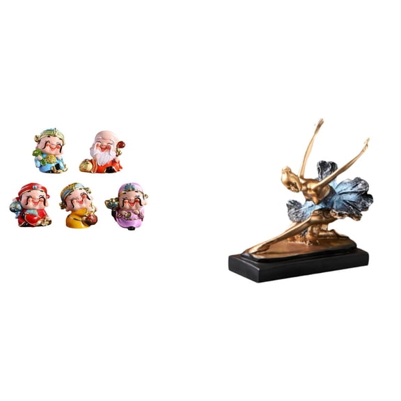 CoudarTitie Ballet Dancer God of Fortune Figurines Tabletop Sculpture Mini Statues Resin Wealthy Statue for Bedroom New Year Desk Party Decor Ballerina Girls Ornament Figure Gift Desk Figurine