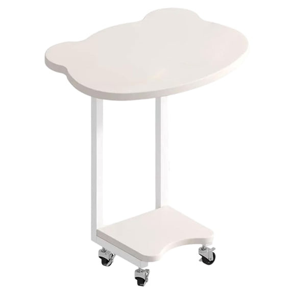 CoudarTitie Bear End Table with Wheels Movable Decorative Simple Cute Side Table for Bedside White