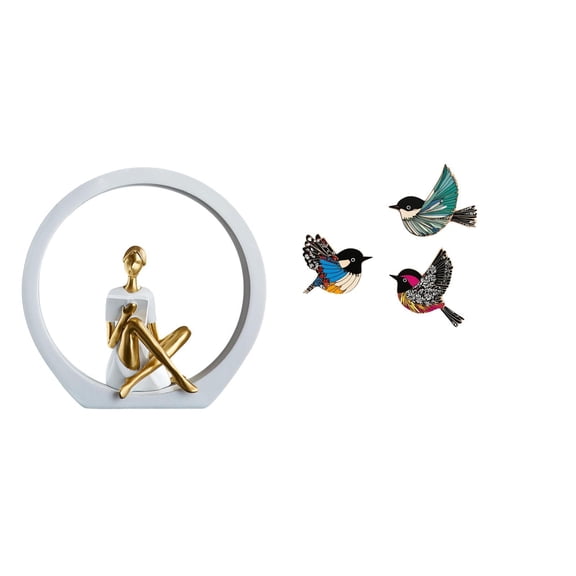 CoudarTitie Bird Readers Sculpture Abstract Women Figurine Wooden Flying Art Centerpiece for Bedroom Bookshelf Garden Study Room Farmhouse Decor