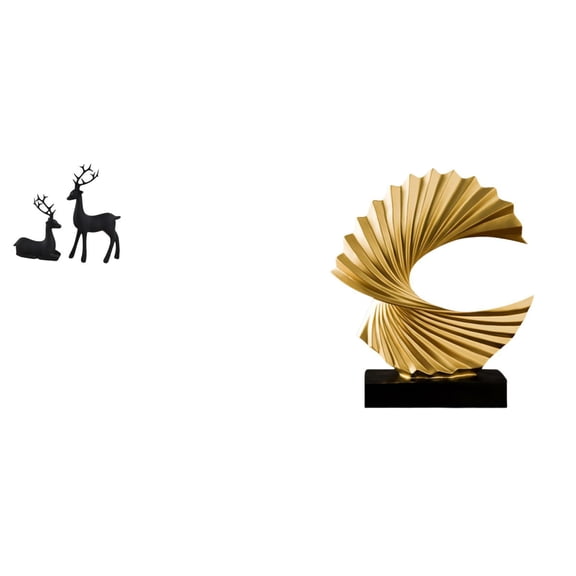 CoudarTitie Black Deer Reindeer Resin Figurine Sculpture Ocean Wave Abstract Artwork Tabletop Ornament Gift for Living Room Bedroom Study Balcony Home