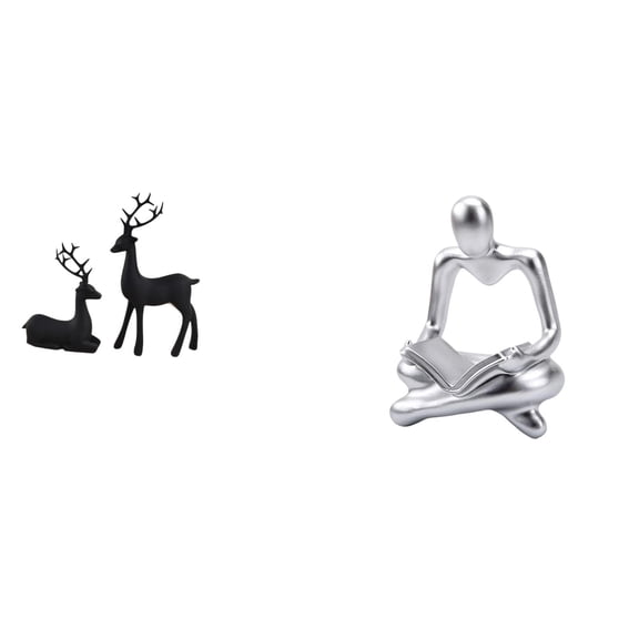 CoudarTitie Black Deer Resin Reindeer Figurine Sculpture Creative Abstract Thinker Statue Tabletop Decoration for Living Room Study Balcony Gift