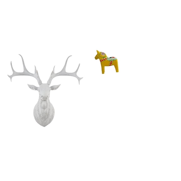CoudarTitie Boho Resin Deer Head Sculpture and Swedish Ornament Collectible Dalecarlian Animal Figurine for Unique Office Home Bookshelf Entrance Cabinet Wall Decor
