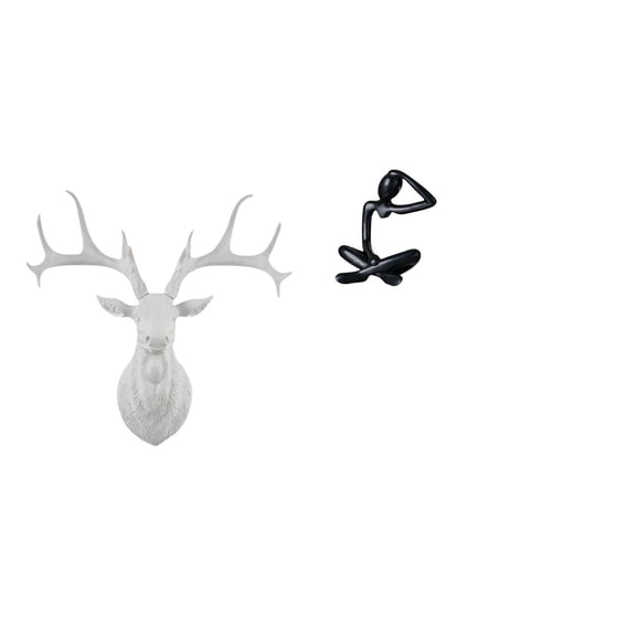 CoudarTitie Boho Resin Deer Head Sculpture and Thinker Abstract Statue Modern Wall Mount Collectible Artwork for Office Home Shelf Desk Decor Birthday Gift