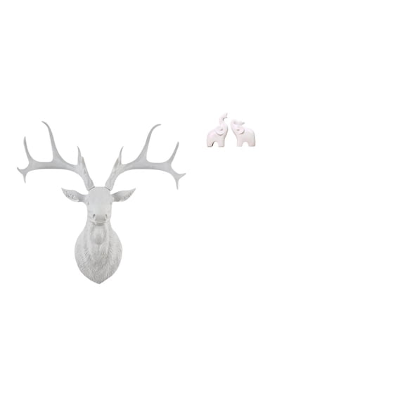 CoudarTitie Boho Resin Deer Head Sculpture and Elephant Figurines Unique Wall Mount Collectible Artwork for Office Home Entrance Bedroom Decor