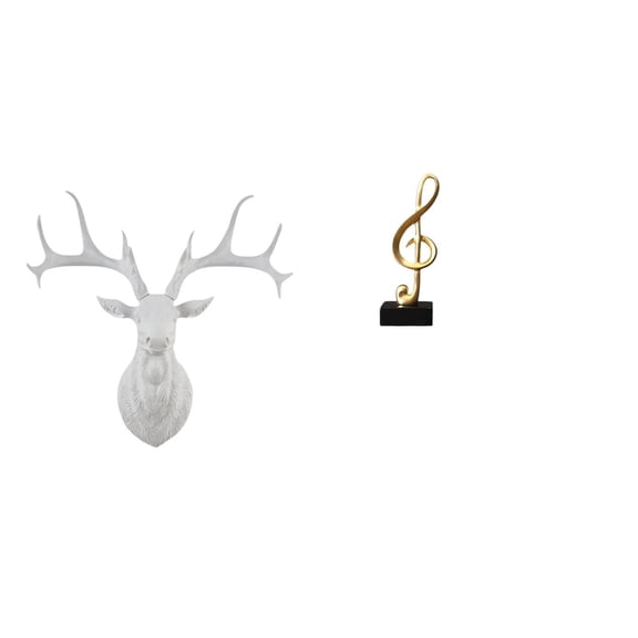 CoudarTitie Boho Resin Deer Head Wall Sculpture and Musical Note Figurine Creative Tabletop Ornament for Office Home Desk Fireplace Housewarming Decor