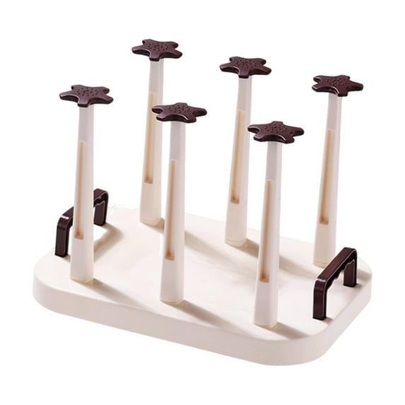 CoudarTitie Bottle Drainer Stand Coffee Mug Rack Double Handles 6 Cup Holder Hanger Portable Cream