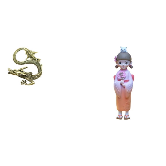 CoudarTitie Brass Geisha Miniature Figurine Asian Kimono Tea Pet Statue Cute Bedroom Home Office Decoration 2024 Year Dollhouse Accessory