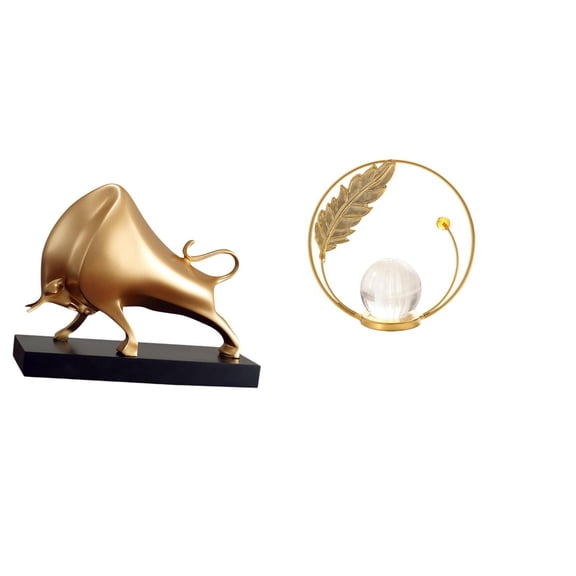CoudarTitie Bull Crystal Sculpture Ox Metal Figurine Tabletop Decoration Crafts Abstract Statue Cattle Ornament Stand for Desk Living Room Bedroom Entrance Hallway Fireplace Office