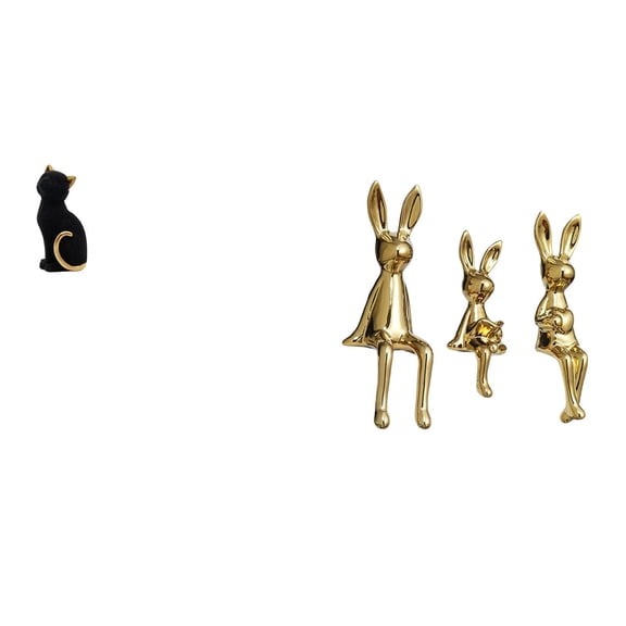 CoudarTitie Cat Bunny Resin Figurine Decorative Animal Sculpture Collectible Ornament for Entrance Bookshelf Living Room Bedroom Desk Display Table Centerpiece Cabinet Decor
