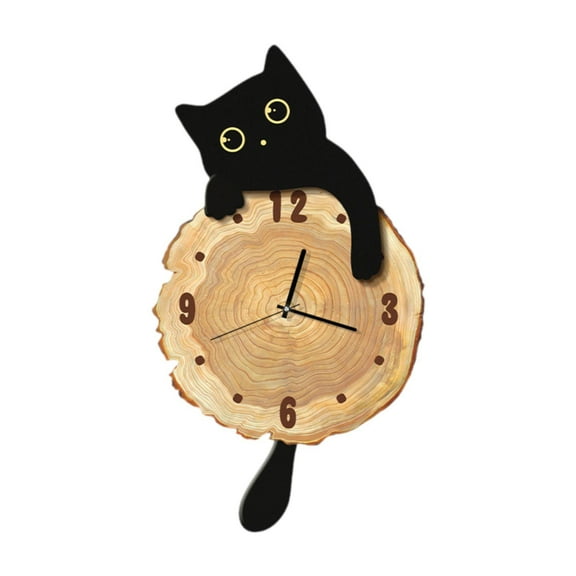CoudarTitie Cat Clock with Moving Tail Minimalist Hanging Lovely Non Ticking Kids Room Clock