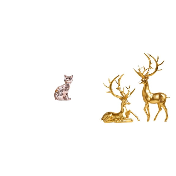 CoudarTitie Cat Deer Statue Decorative Figurine Animal Sculpture Art Craft Ornament for Fireplace and Countertop Living Room Collection Resin