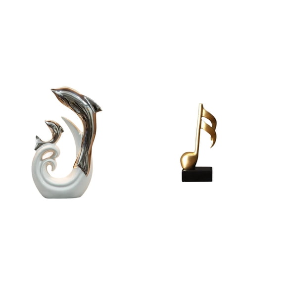 CoudarTitie Ceramic Dolphin Music Note Abstract Art Statue Modern Creative Figurine Resin Tabletop Ornament TV Stand Fireplace Office Living Room Coffee Table Centerpiece Decor Housewarming Gift