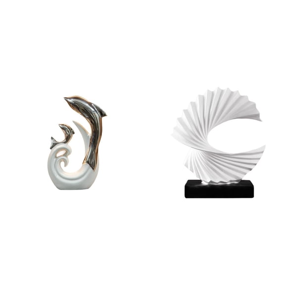 CoudarTitie Ceramic Dolphin Wave Abstract Art Statue Modern Ocean Sculpture for TV Stand Fireplace Office Living Room Coffee Table Bedroom Home Decor