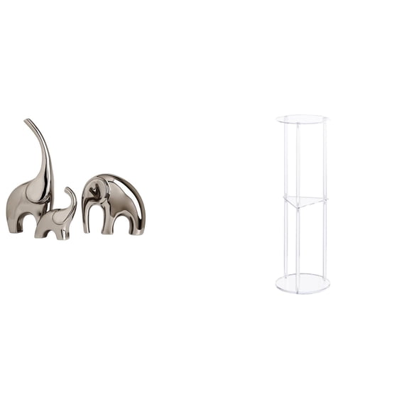 CoudarTitie Ceramic Elephant Figurines and Clear Acrylic Side Table for Home Decor Collectible Animal Sculpture Ornament for Shelf Bookself TV Stand Small Space Balcony Office Easy Assembly
