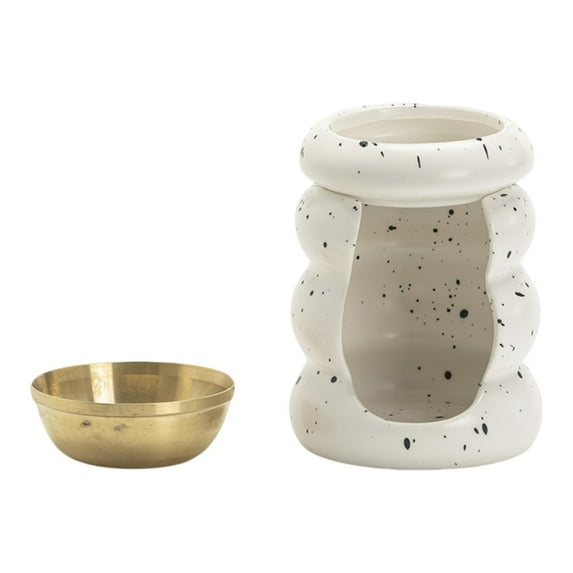CoudarTitie Ceramic Essential Oil Burner Ceramic Oil Diffuser Decor Ornament Tealight Candle White Black Dot