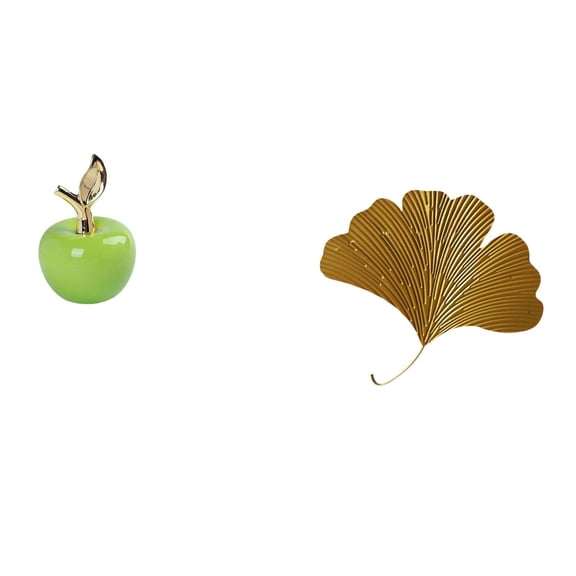 CoudarTitie Ceramic Figurine Fruit Sculpture and Wrought Iron Ginkgo Leaves Wall Decor Abstract Artwork for Home Cafe Study Room Office Hotel Dining Room Restaurant