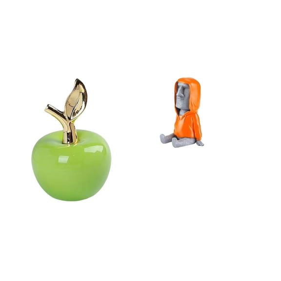 CoudarTitie Ceramic Fruit Sculpture and Moai Head Statue Ornament for Home Cafe Study Room Holiday Desktop Bedroom Bookshelf Retro Antique Decor