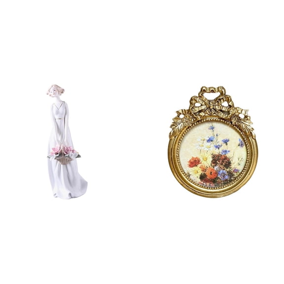 CoudarTitie Ceramic Girl Figurine Porcelain Lady Statue Ornate European Antique Vintage Modern Ornament for Desktop and Wall Decoration Gift Ideas