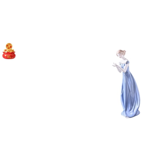 CoudarTitie Ceramic Money Bag Girl Figurine Porcelain Treasure Basin Statue Ornament Modern Nordic Lady Cornucopia for Spring Festival New Year Bedroom Housewarming Gift Shelf Porch Cabinet