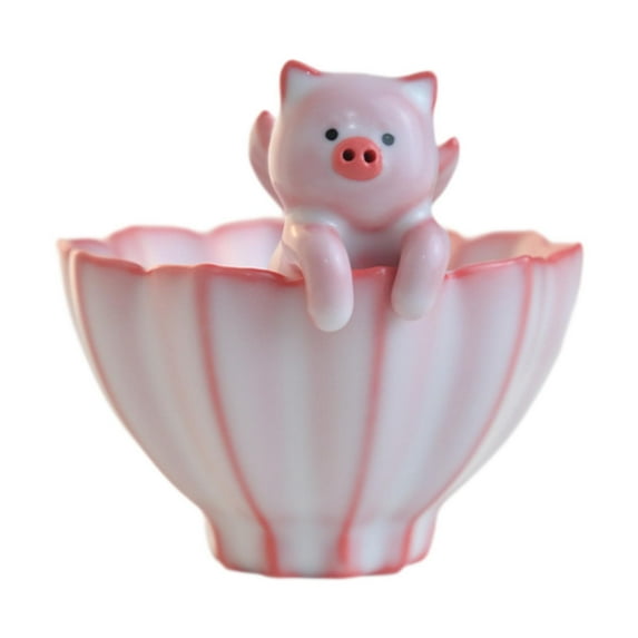 CoudarTitie Ceramic Tea Cup Chinese Teacup with Tea Pet Pig Statue No Handle Collection Kung D