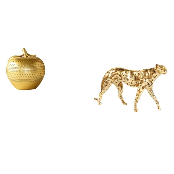 CoudarTitie Cheetah Figurine Fruit Sculpture Resin Decor Statue Modern Desktop Ornament Three Dimensional Vivid Design Suitable for Living Room Bedroom Office