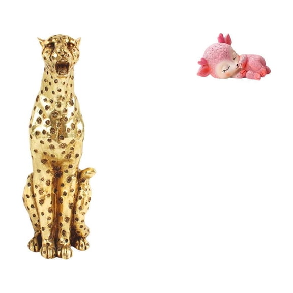 CoudarTitie Cheetah FigurineResin Animal Ornament Gold Statue Deer Sculpture Realistic Desktop Decoration Hand Painted Details Suitable for Gift Giving Home Decor