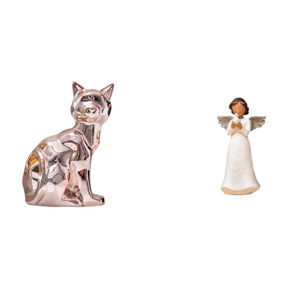 CoudarTitie Cherub Cat Sculpture Resin Figurine Art Craft Ornament for Fireplace Desk Living Room Animal Angel Statue Holding Pigeon Decorative Indoor Gift