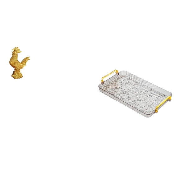 CoudarTitie Chicken Sculpture Resin Figurine Rectangle Serving Tray Kitchen Tray with Handle Raised Edges Suitable for Gift Giving Home Decoration Storage