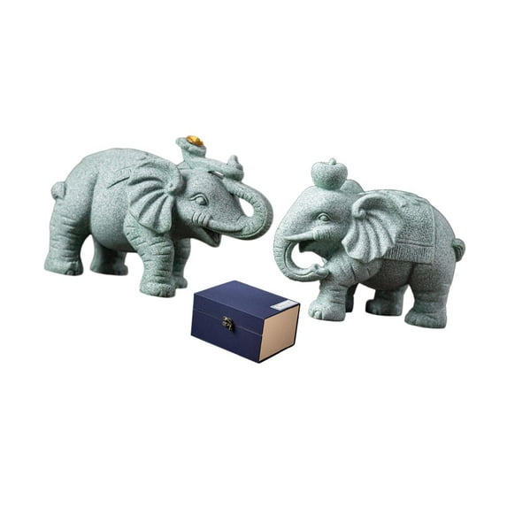 CoudarTitie Chinese Elephant Statue Elephant Figurine Desktop Figurine Collection Decoration 2pcs Apple and Ruyi