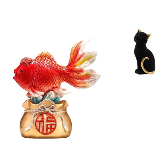CoudarTitie Chinese Feng Shui Fish Statue Decorative Statue Cat Figurine Tabletop Ornament Resin Material Suitable for Gift Giving Home Decoration Office Desktop