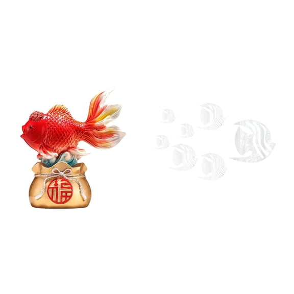 CoudarTitie Chinese Feng Shui Fish Statue Decorative Statue Koi Sculpture Wall Sticker Acrylic Mirror Wall Stickers Suitable for Bedroom Living Room Office Home D