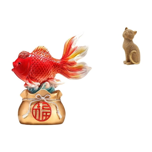 CoudarTitie Chinese Feng Shui Koi Cat Statue Desktop Decoration New Year Holiday Gift Good Luck Animal Sculpture for Entryway Office Home Decor Entrance Bookshelf