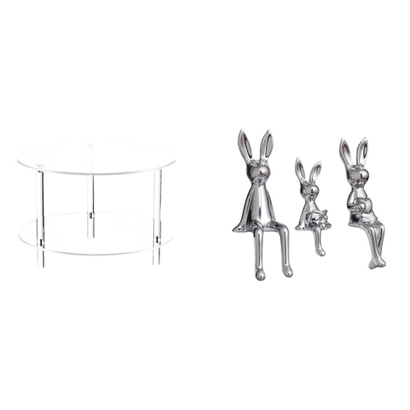 CoudarTitie Clear Acrylic Side Table End Table Compact for Drink NightStand Bedside Furniture Easy Assembly for Living Room Bathroom Home Bunny Family Figurine Statues Desk Display Table