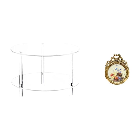 CoudarTitie Clear Acrylic Side Table End Table Compact NightStand Bedside Furniture Easy Assembly Living Room Bathroom Home Antique Photo Frame Vintage Picture Frame Round Ornate European