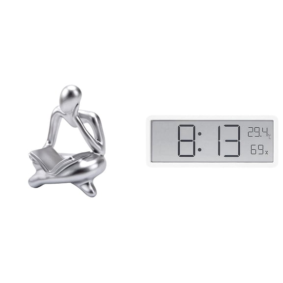 CoudarTitie Contemporary Abstract Thinker Statue with Integrated Digital Clock and Multifunctional Display for Modern Living Room Office and Bedroom Decor
