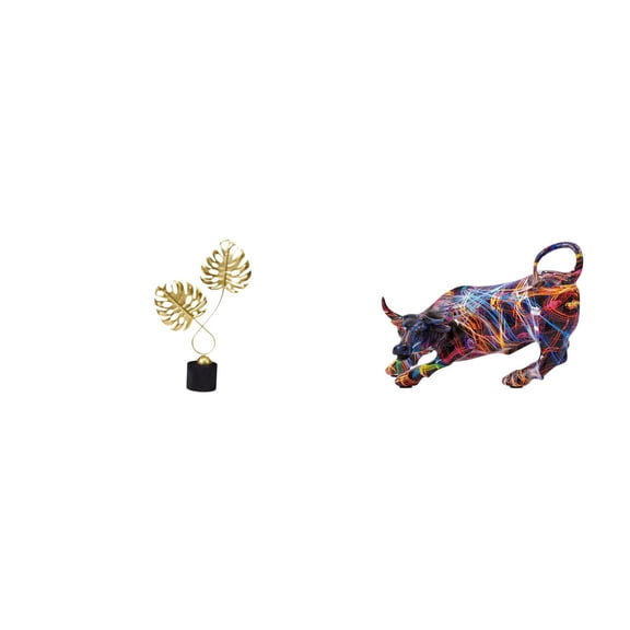 CoudarTitie Contemporary Bull Leaf Resin Figurine Sculpture Artistic Collectible Tabletop Ornament for Desk Cabinet Living Room Housewarming Decor