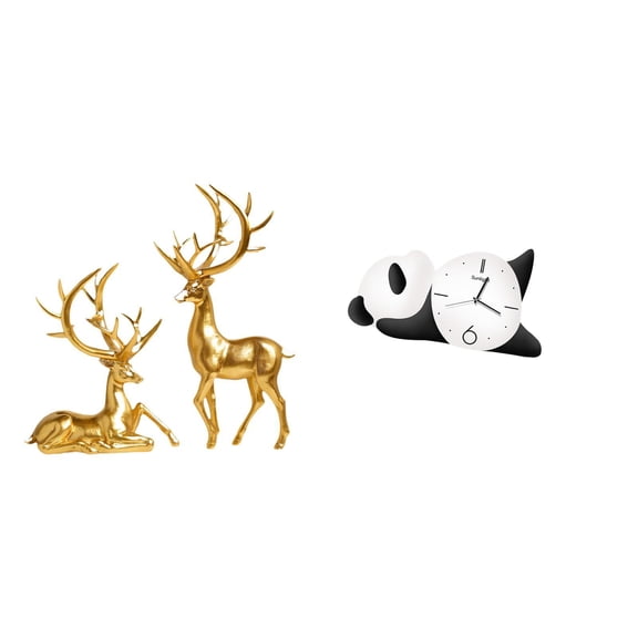 CoudarTitie Couple Deer Statues Decorative Sculptures Collection Resin Deer Figurines Panda Shape Wall Clock Practical Sturdy Modern Cute Home Decor for Living Room Countertop