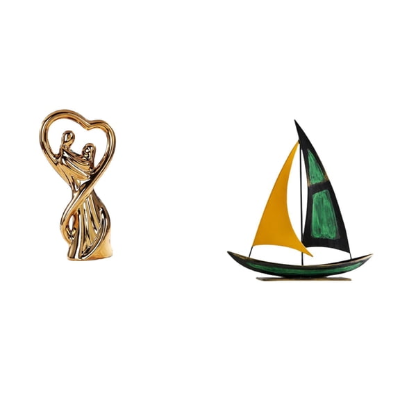 CoudarTitie Couple Figurine Iron Sailboat Statue Souvenirs Gift Lovers Sculpture Tabletop Ornament Feng Shui Decor Collection Decorative Centerpiece Anniversary F