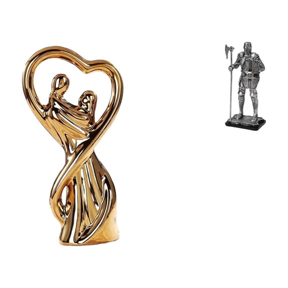 CoudarTitie Couple Statue Figurine Sculpture Knight Desktop Ornament Ceramic Resin Romantic Vintage Decor Suitable for Gift Giving Home Decoration