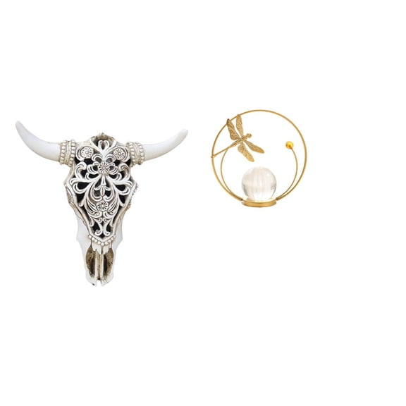 CoudarTitie Cow Head Crystal Ball Wall Decor Ornament Sculpture Hanging Art for Office Farmhouse Bedroom Hallway Fireplace Living Room