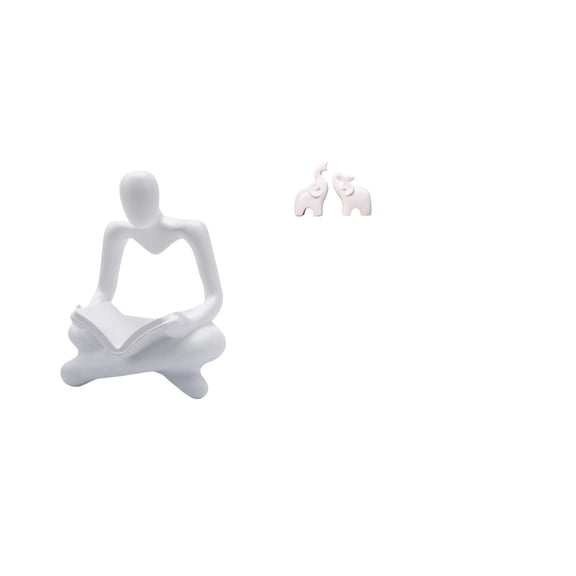CoudarTitie Creative Abstract Elephant Thinker Statue Figurine Craft Sculpture Unique Tabletop Decoration for Living Room Entrance Office Bedroom